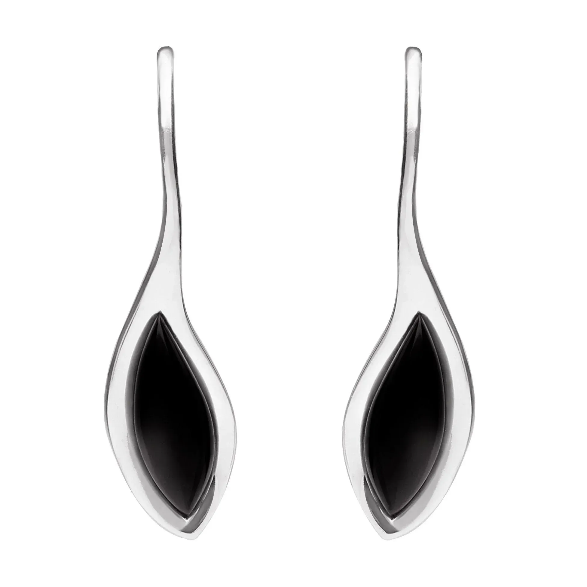 Sterling Silver Whitby Jet Marquise Overlap Hook Earrings sold by Jura Watches