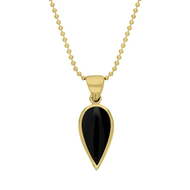 9ct Yellow Gold Whitby Jet Small Upside Down Pear Necklace sold by Jura Watches