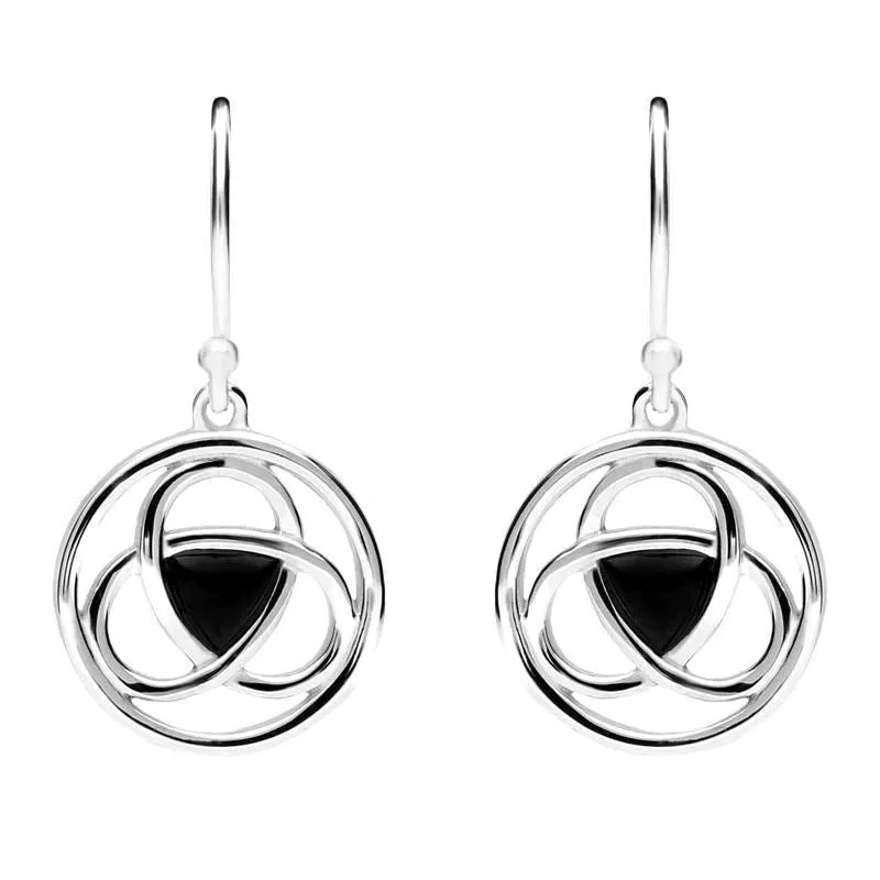 Sterling Silver Whitby Jet Round Celtic Knot Hook Earrings sold by Jura Watches