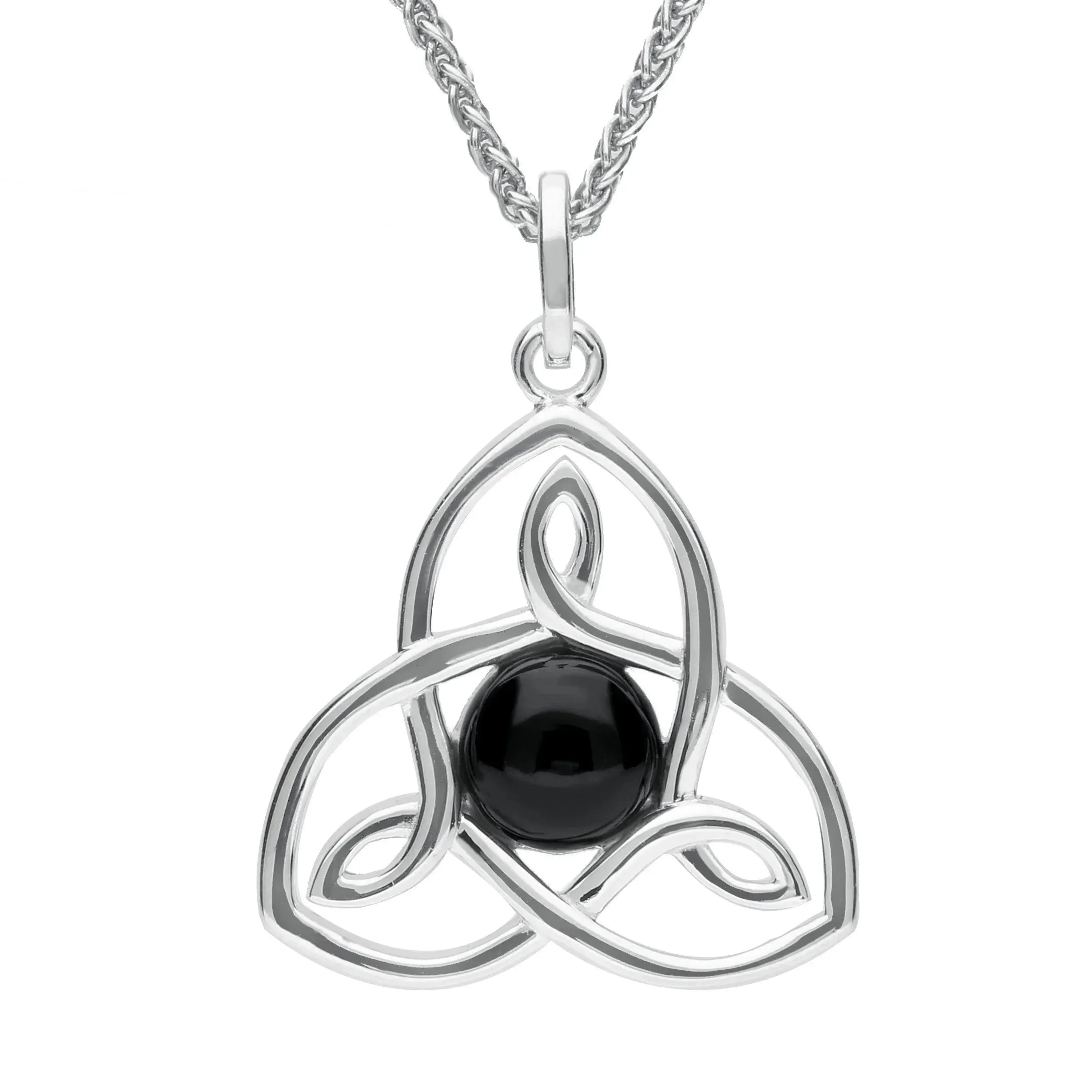 Sterling Silver Whitby Jet Celtic Knot Necklace sold by Jura Watches