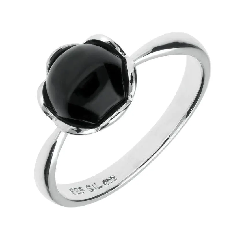 Sterling Silver Whitby Jet Round Ridged Edge Ring sold by Jura Watches