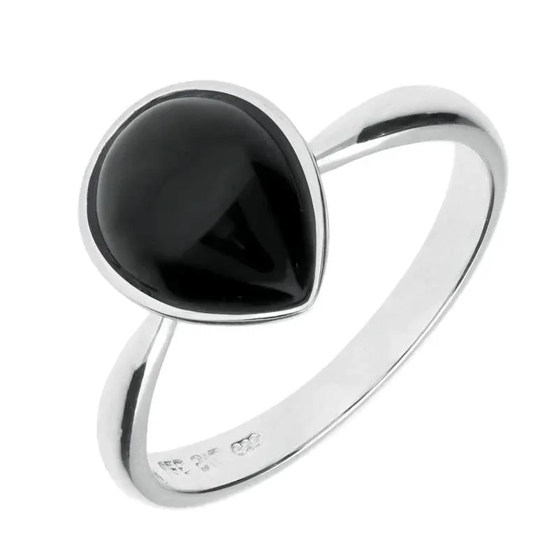 Sterling Silver Whitby Jet Pear Ring sold by Jura Watches