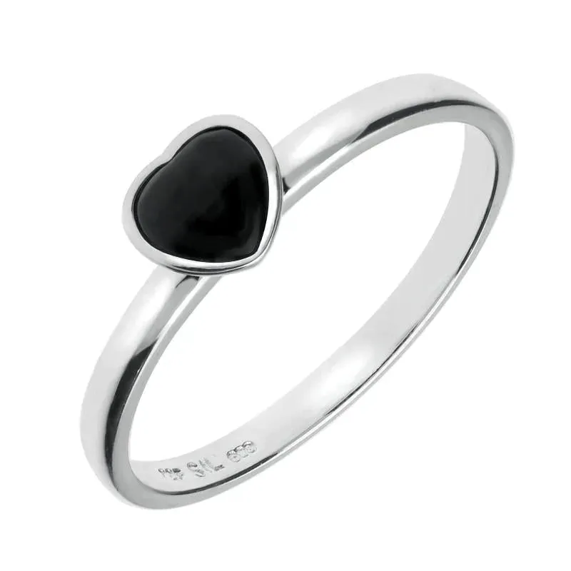 Sterling Silver Whitby Jet Small Heart Ring sold by Jura Watches