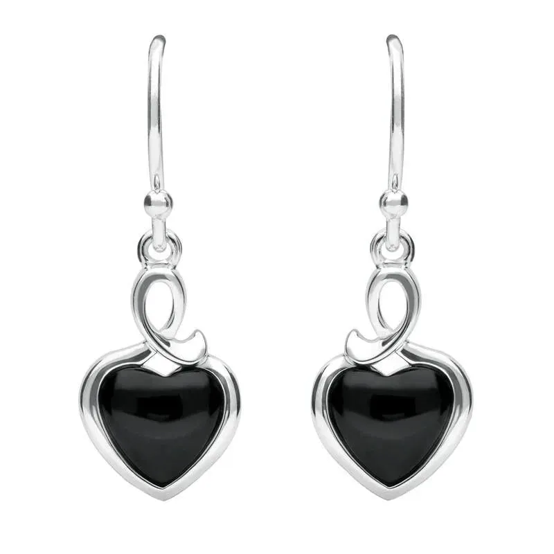 Sterling Silver Whitby Jet Heart Loop Hook Earrings sold by Jura Watches