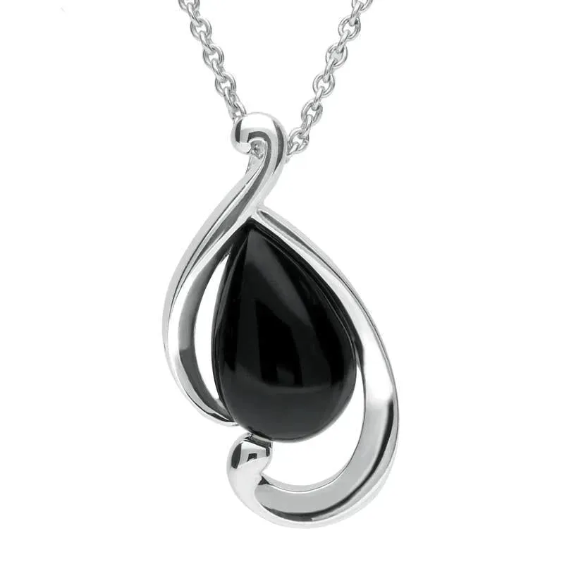 Sterling Silver Whitby Jet Open Fancy Pear Necklace sold by Jura Watches