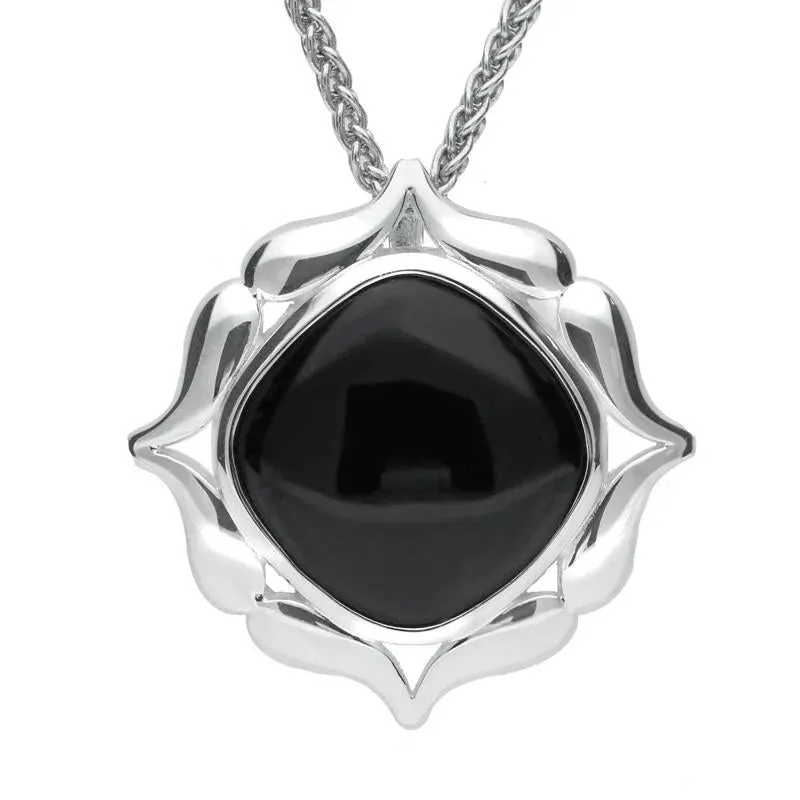 Sterling Silver Whitby Jet Cushion Fancy Edge Necklace sold by Jura Watches