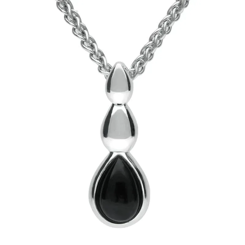 Sterling Silver Whitby Jet Pear Solid Top Necklace sold by Jura Watches