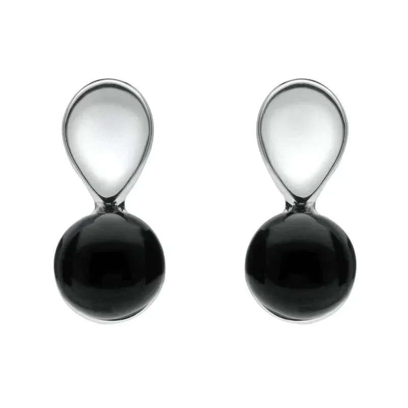 Sterling Silver Whitby Jet Round Pear Stud Earrings sold by Jura Watches