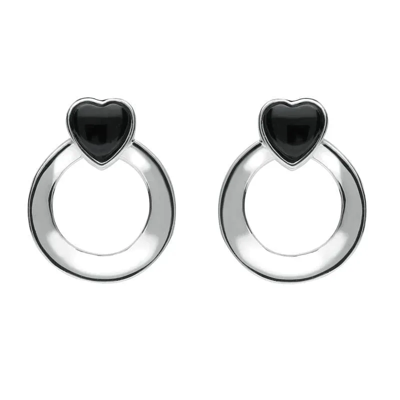Sterling Silver Whitby Jet Small Heart Circle Stud Earrings sold by Jura Watches