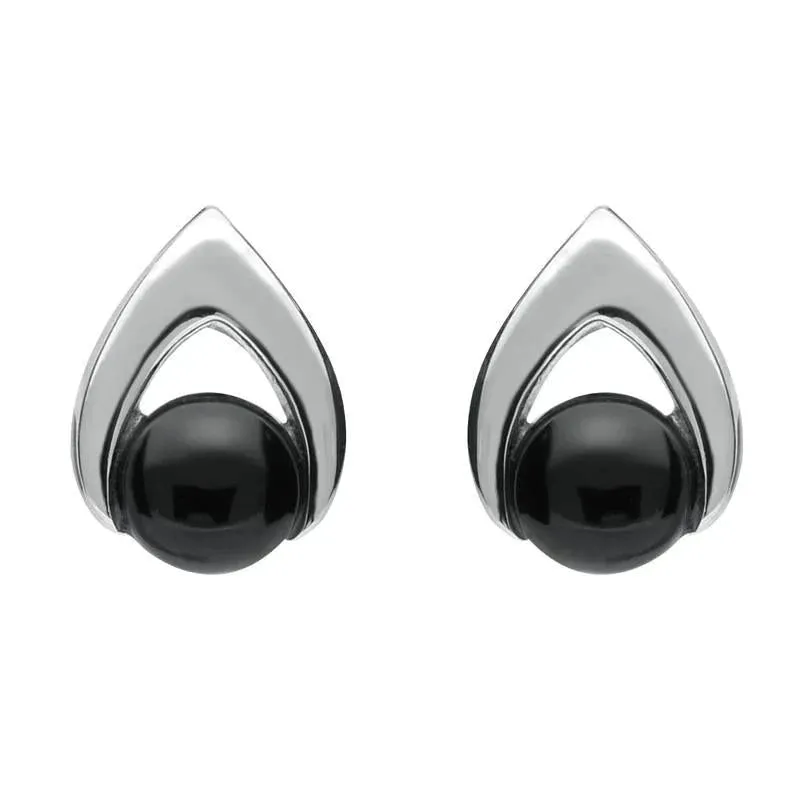 Sterling Silver Whitby Jet Round Open Triangle Stud Earrings sold by Jura Watches