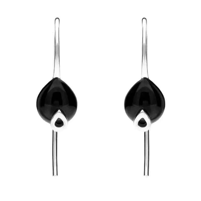 Sterling Silver Whitby Jet Pear Hook Earrings sold by Jura Watches