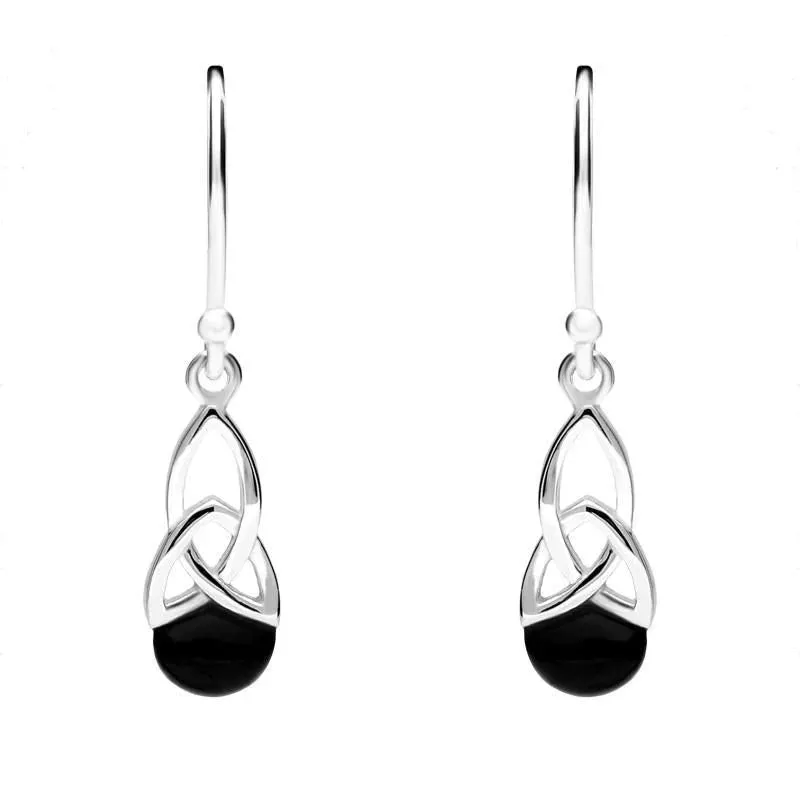 Sterling Silver Whitby Jet Celtic Twist Hook Earrings sold by Jura Watches