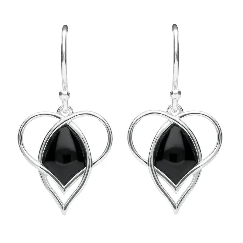 Sterling Silver Whitby Jet Open Heart Twist Hook Earrings sold by Jura Watches