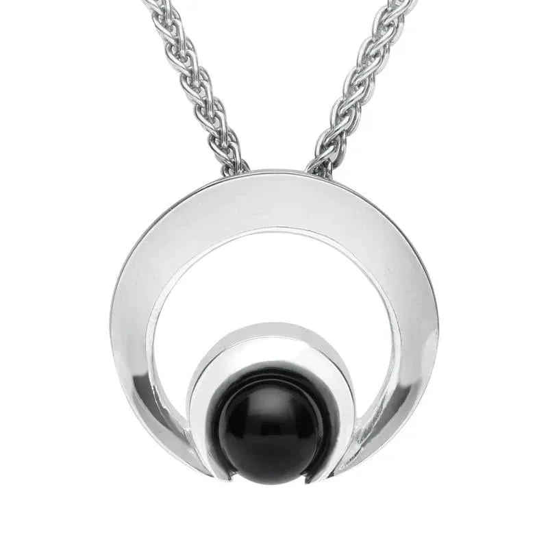 Sterling Silver Whitby Jet Round Open Circle Necklace sold by Jura Watches