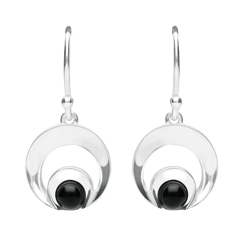 Sterling Silver Whitby Jet Round Open Circle Drop Earrings sold by Jura Watches