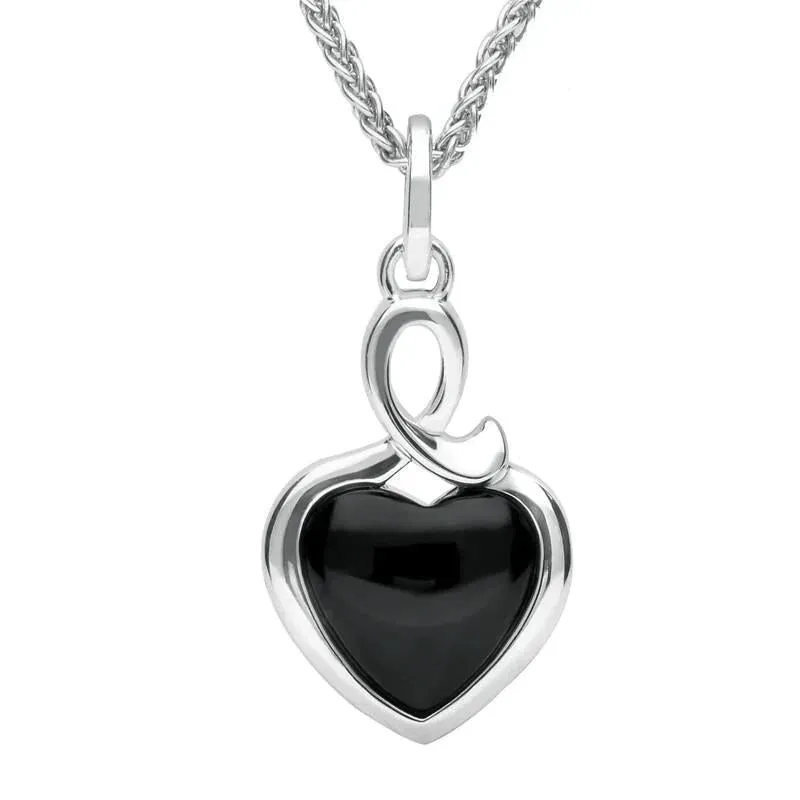 Sterling Silver Whitby Jet Heart Loop Necklace sold by Jura Watches