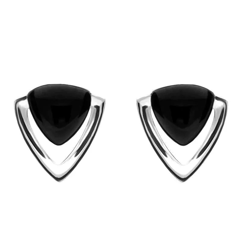 Sterling Silver Whitby Jet Triangle Open Stud Earrings sold by Jura Watches