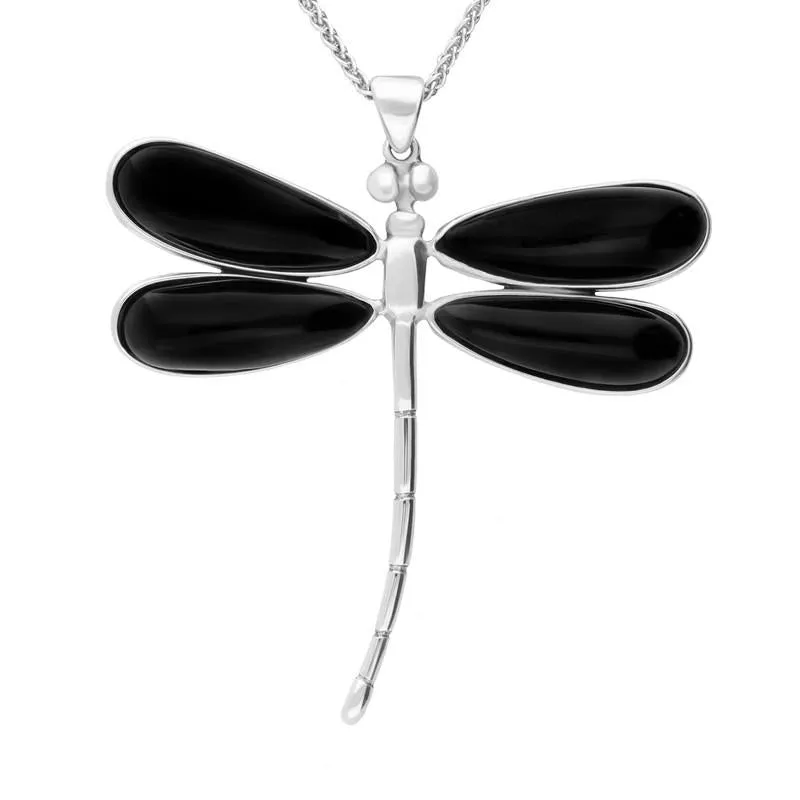 Sterling Silver Whitby Jet Four Stone Large Dragonfly Necklace sold by Jura Watches
