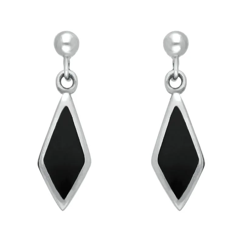Sterling Silver Whitby Jet Dinky Diamond Drop Earrings sold by Jura Watches