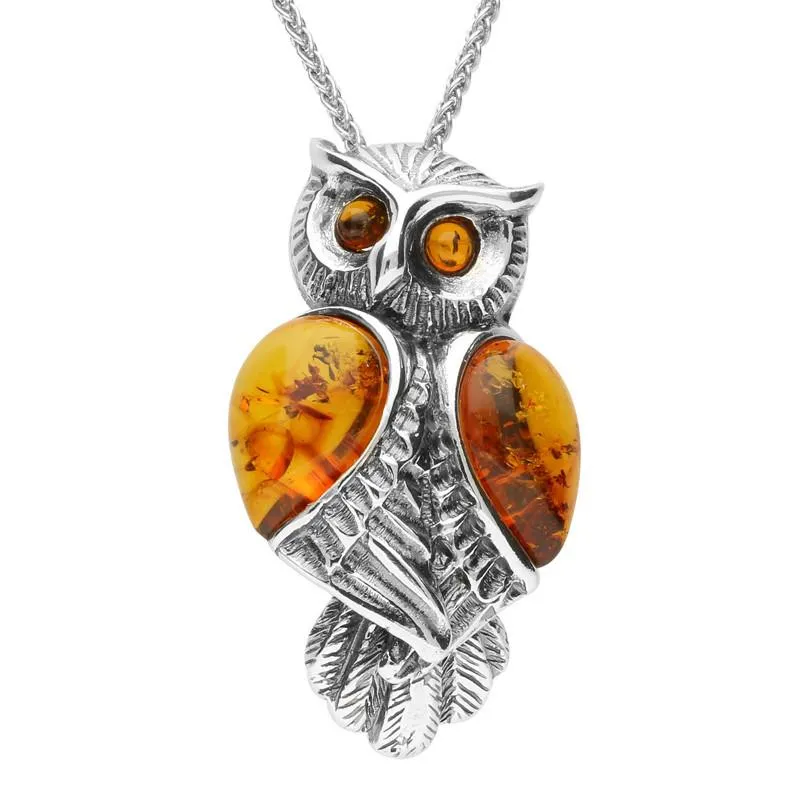Sterling Silver Amber Owl Necklace sold by Jura Watches