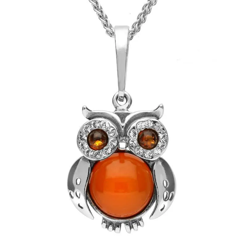 Sterling Silver Amber Cubic Zirconia Owl Necklace sold by Jura Watches