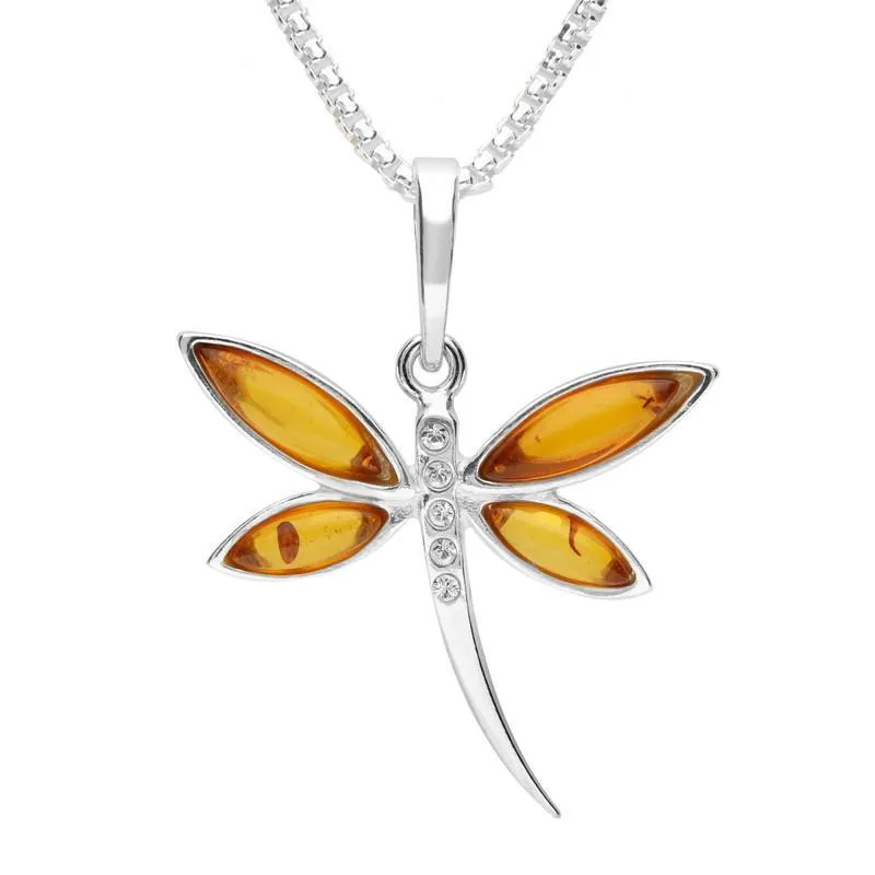 Sterling Silver Amber Cubic Zirconia Dragonfly Necklace sold by Jura Watches