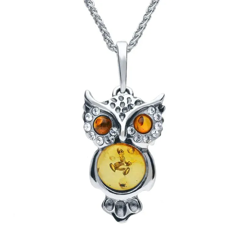 Sterling Silver Amber Cubic Zirconia Owl Medium Necklace sold by Jura Watches