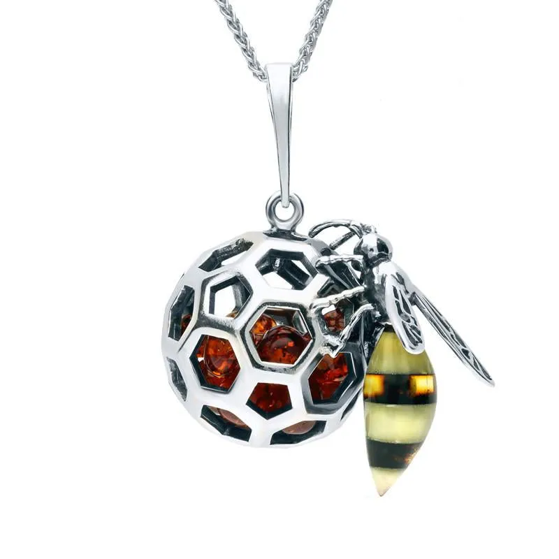 Sterling Silver Amber Medium Bee Honeycomb Ball Necklace sold by Jura Watches