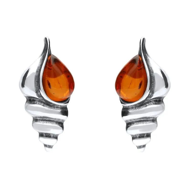 Sterling Silver Amber Shell Stud Earrings sold by Jura Watches