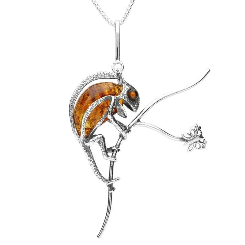 Sterling Silver Amber Chameleon On Branch Necklace sold by Jura Watches