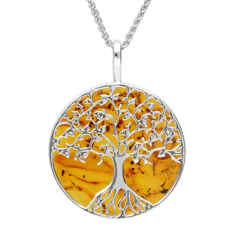 Sterling Silver Amber Round Tree Of Life Necklace sold by Jura Watches