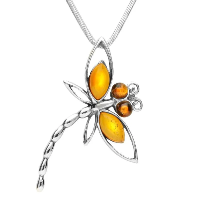 Sterling Silver Amber Top Wing Dragonfly Necklace sold by Jura Watches