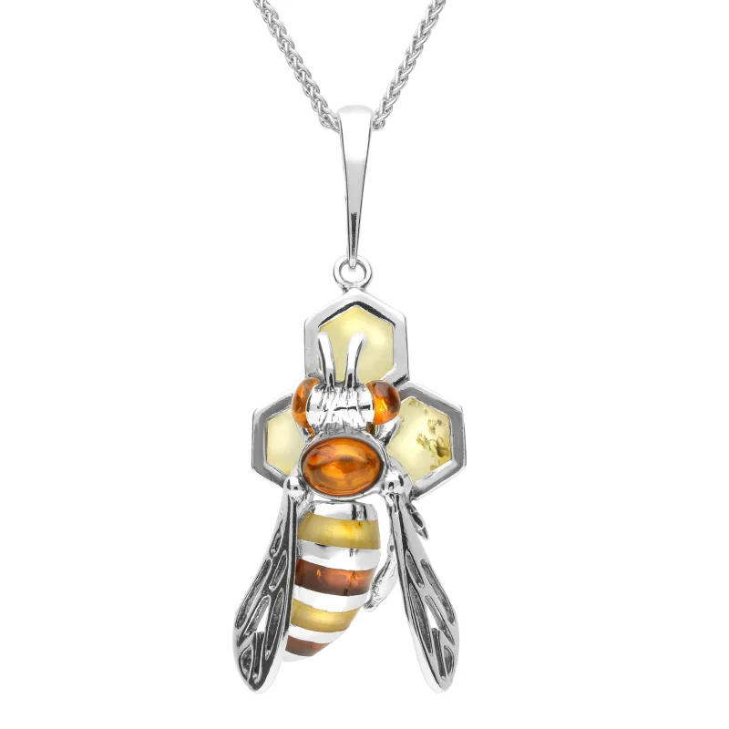 Sterling Silver Amber Bee Honeycomb Necklace sold by Jura Watches