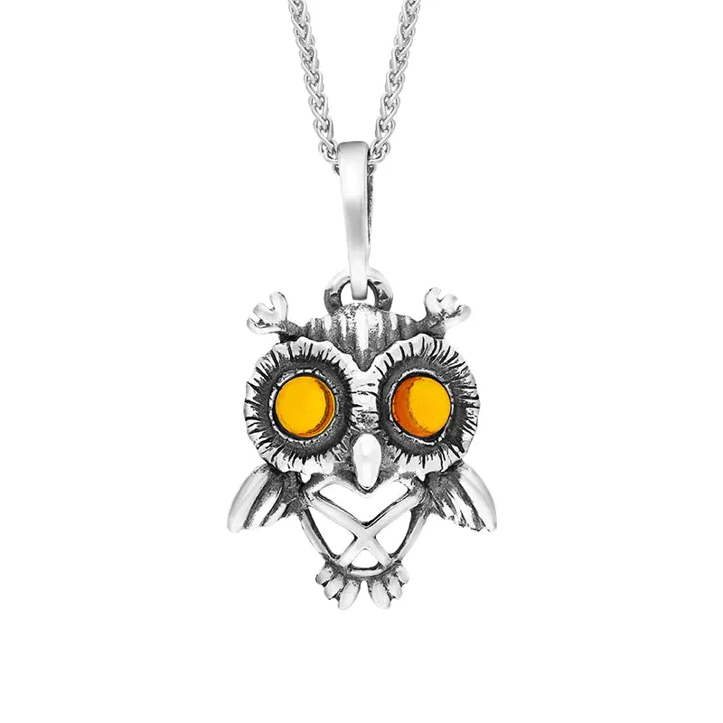 Sterling Silver Amber Small Owl Necklace sold by Jura Watches