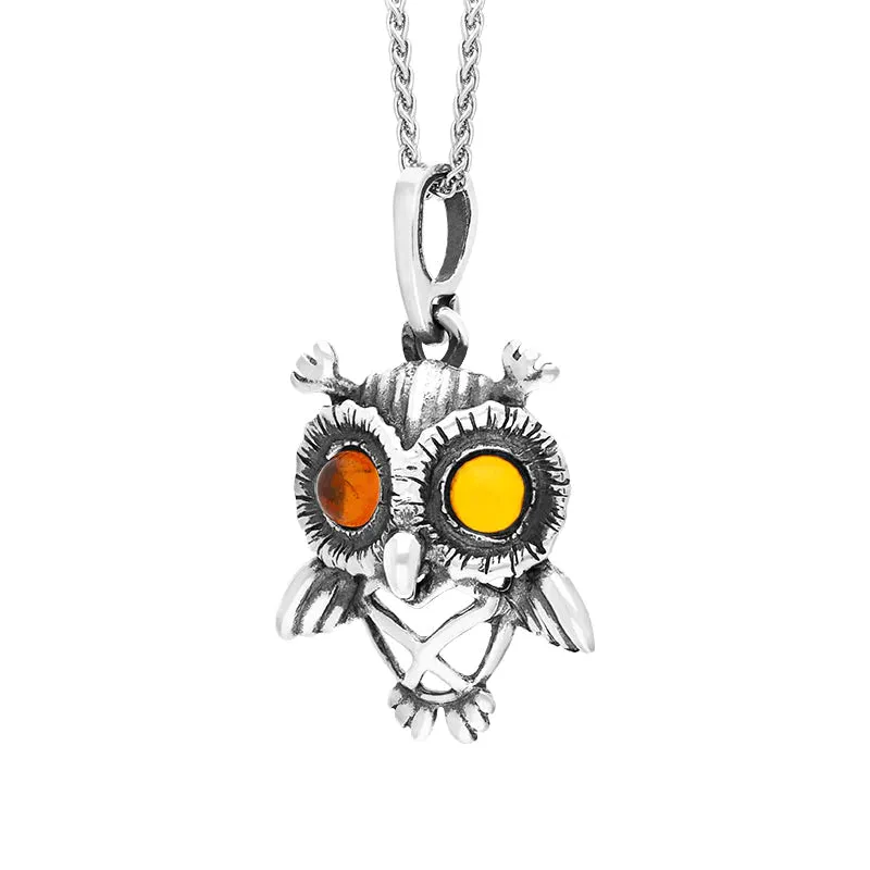 Sterling Silver Amber Small Owl Necklace sold by Jura Watches product image thumbnail 2