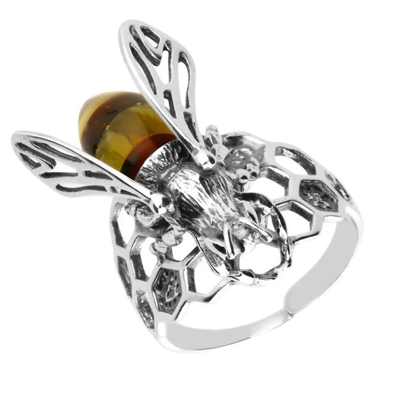 Sterling Silver Amber Honeycomb Bee Ring sold by Jura Watches product image thumbnail 2