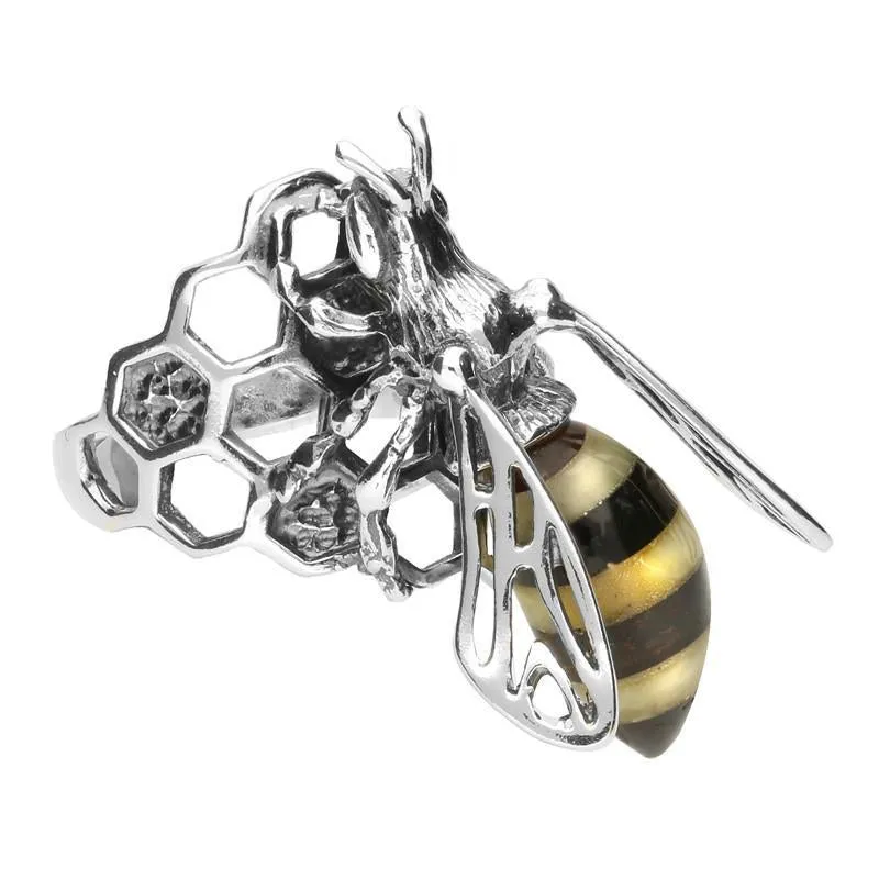 Sterling Silver Amber Honeycomb Bee Ring sold by Jura Watches