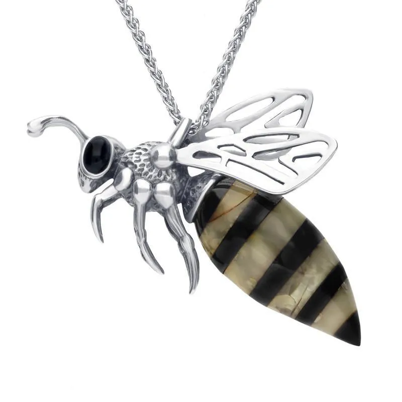 Sterling Silver Whitby Jet Amber Small Bee Necklace sold by Jura Watches