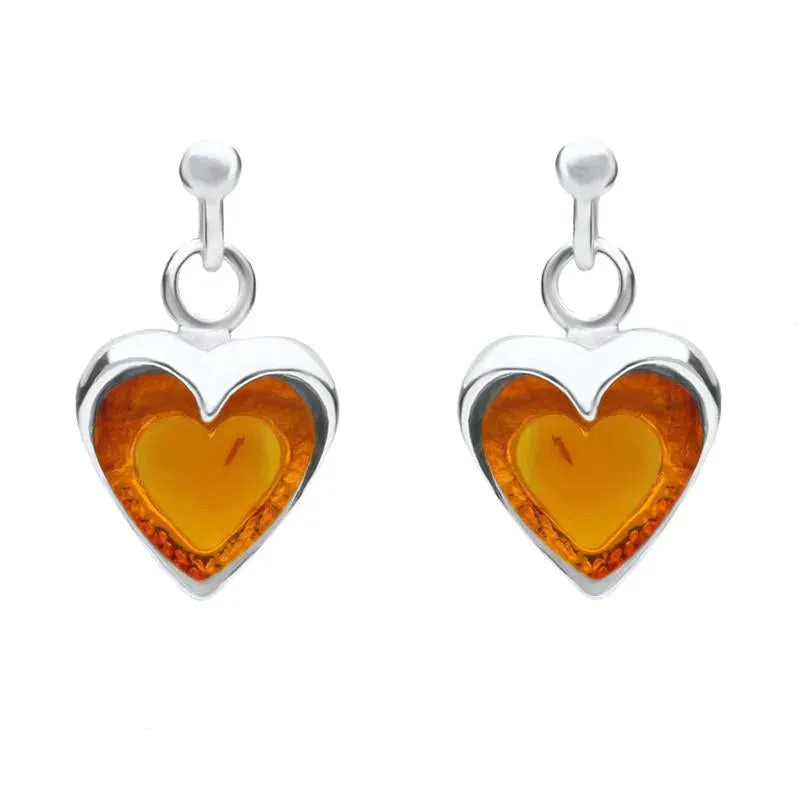Sterling Silver Amber Small Heart Earrings sold by Jura Watches