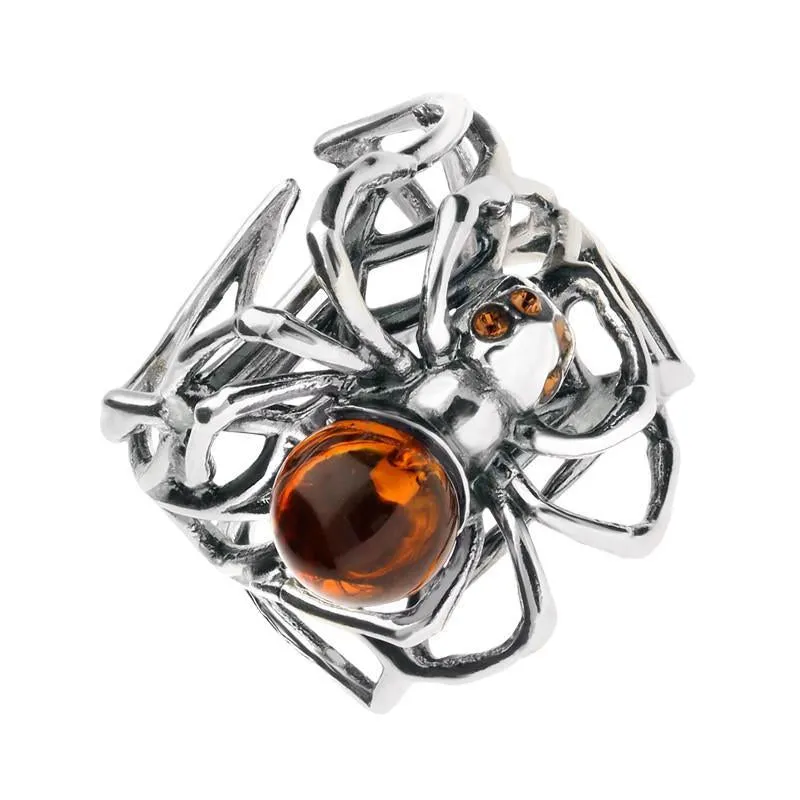 Sterling Silver Amber Spider Web Style Ring sold by Jura Watches