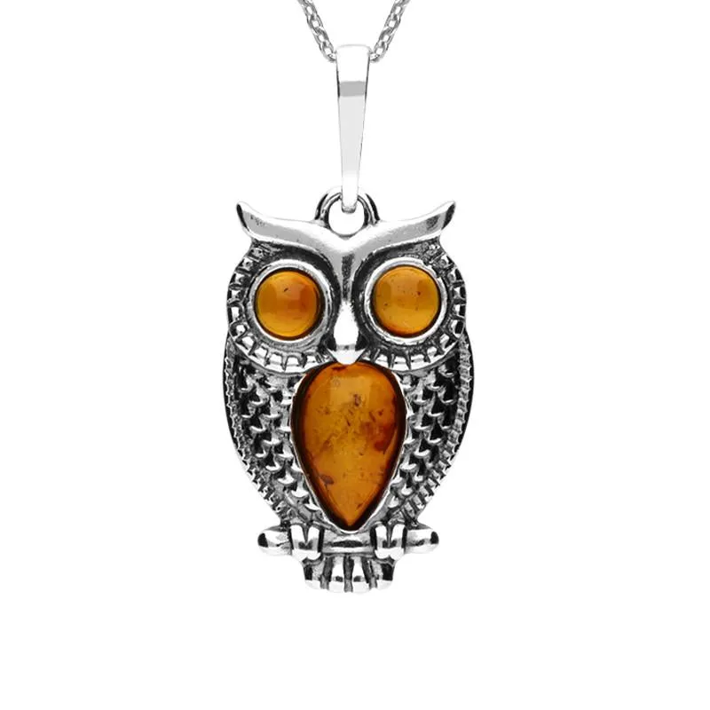 Sterling Silver Amber Owl On Branch Necklace sold by Jura Watches