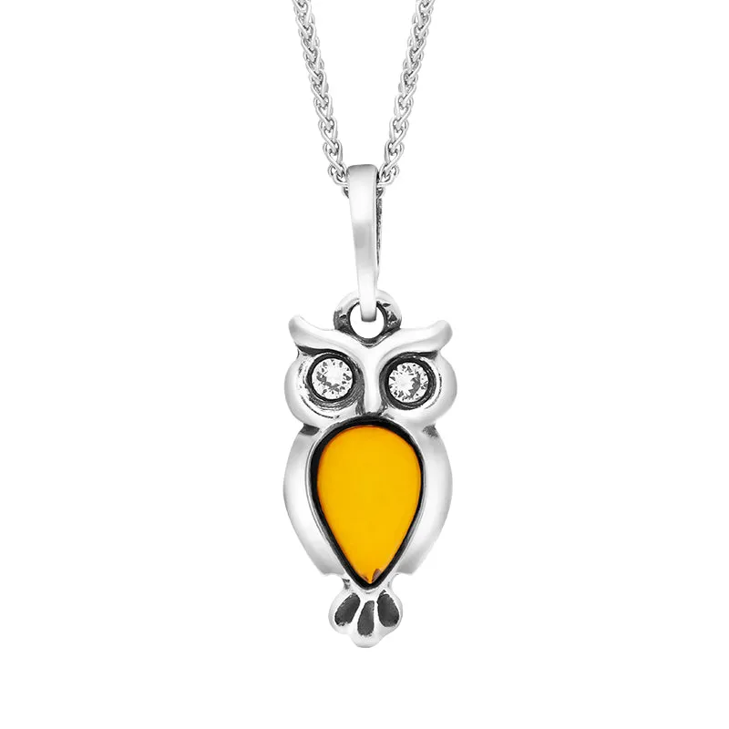Sterling Silver Amber Cubic Zirconia Small Owl Necklace sold by Jura Watches