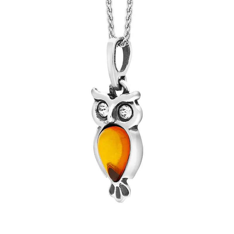 Sterling Silver Amber Cubic Zirconia Small Owl Necklace sold by Jura Watches product image thumbnail 2