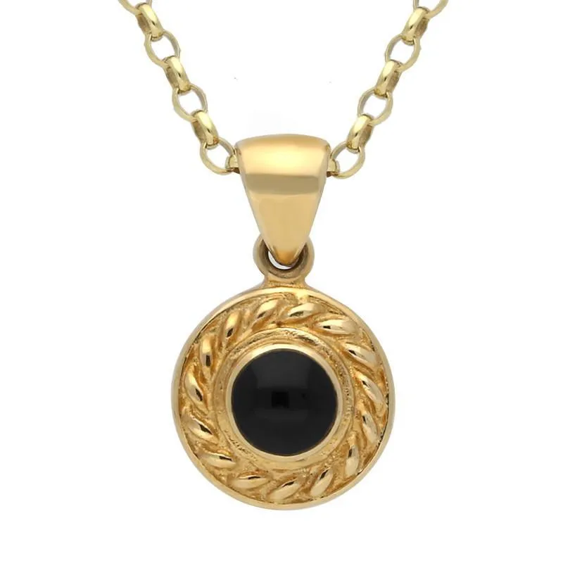 9ct Yellow Gold Whitby Jet Round Rope Edge Necklace sold by Jura Watches