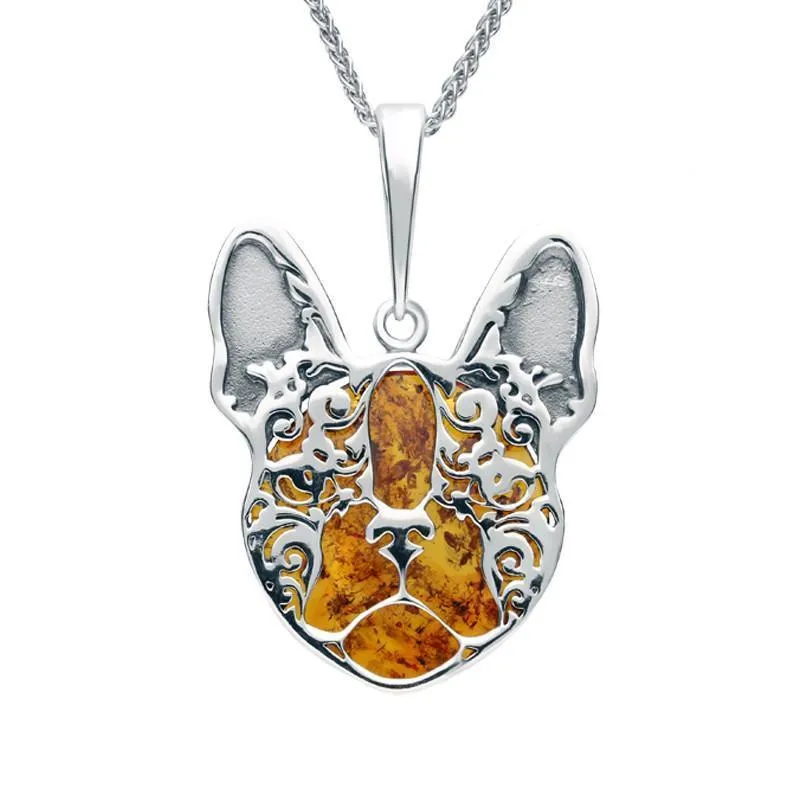 Sterling Silver Amber French Bulldog Necklace sold by Jura Watches