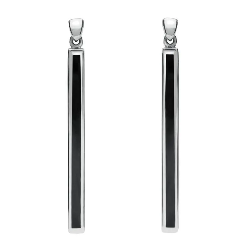Sterling Silver Whitby Jet Extra Long Slim Drop Earrings sold by Jura Watches