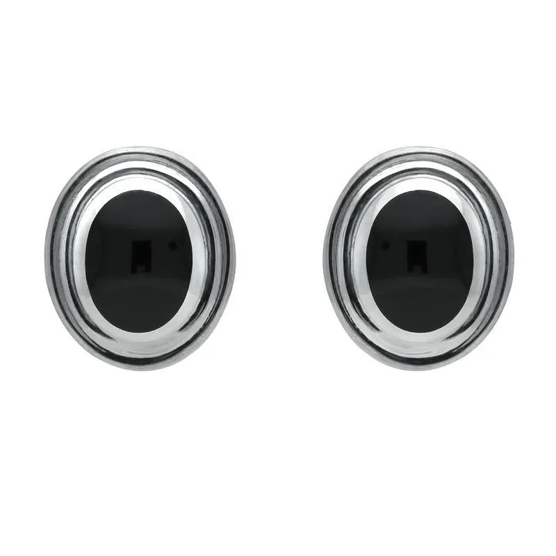 Sterling Silver Whitby Jet Oval Ribbed Edge Stud Earrings sold by Jura Watches