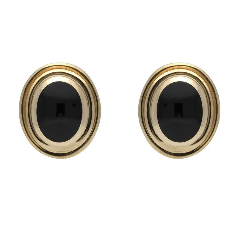 9ct Yellow Gold Whitby Jet Oval Ribbed Edge Stud Earrings sold by Jura Watches