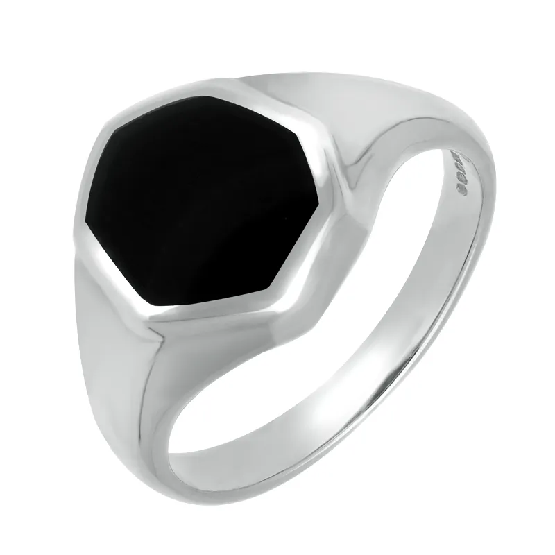 Sterling Silver Whitby Jet Organic Concave Signet Ring sold by Jura Watches