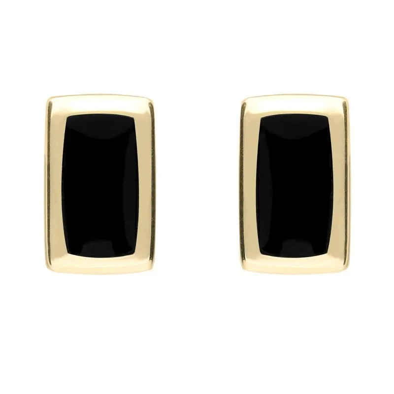 9ct Yellow Gold Whitby Jet Small Rounded Oblong Stud Earrings sold by Jura Watches